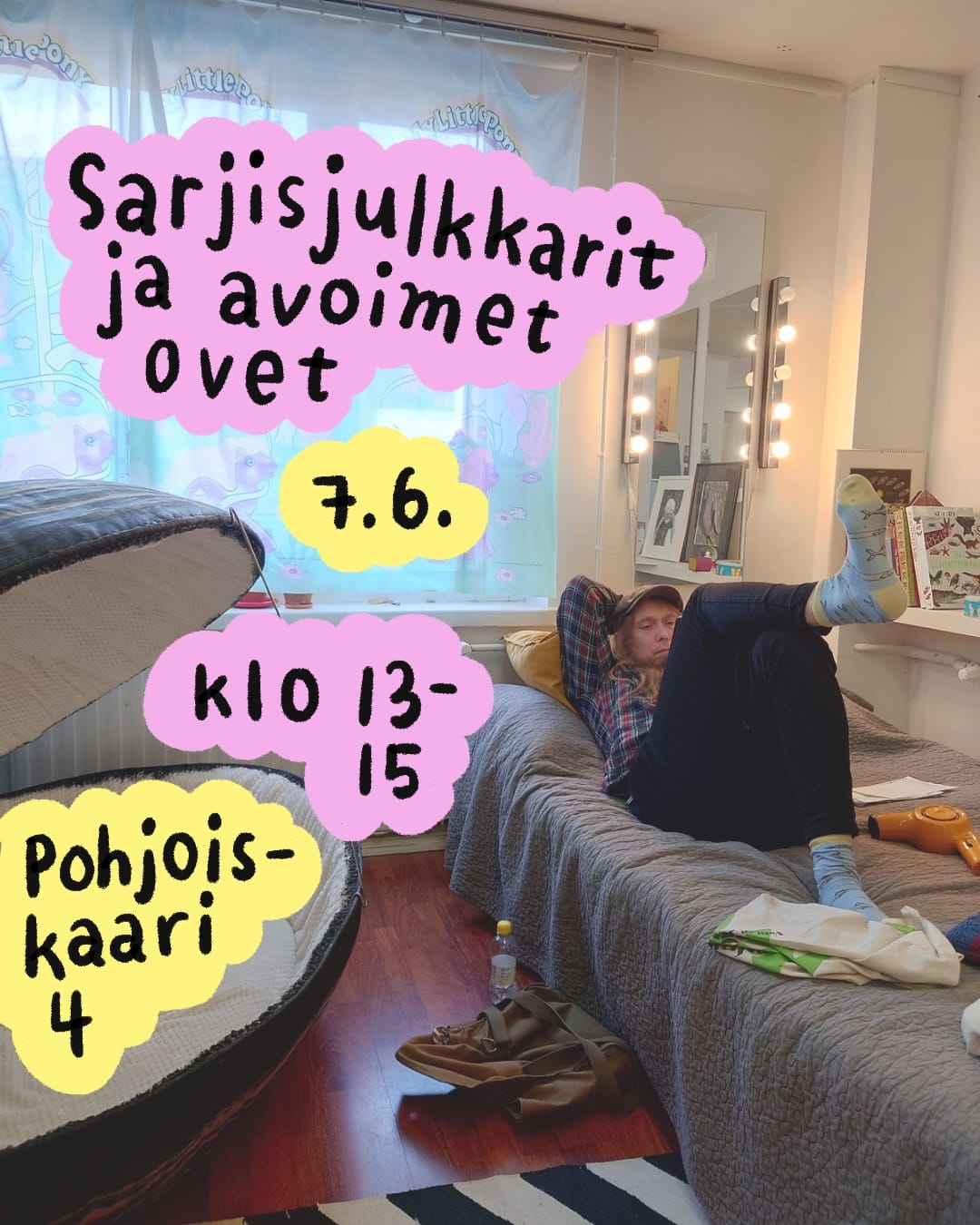 Sarjisjulkkarit ja avoimet ovet työhuoneella lauantaina 7.6
